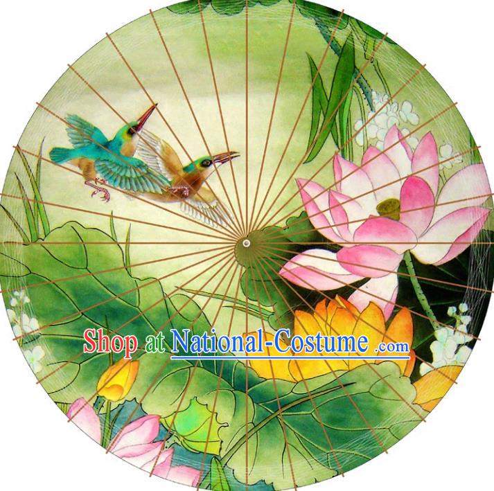 Chinese Traditional Artware Paper Umbrellas Printing Lotus Flowers Green Oil-paper Umbrella Handmade Umbrella