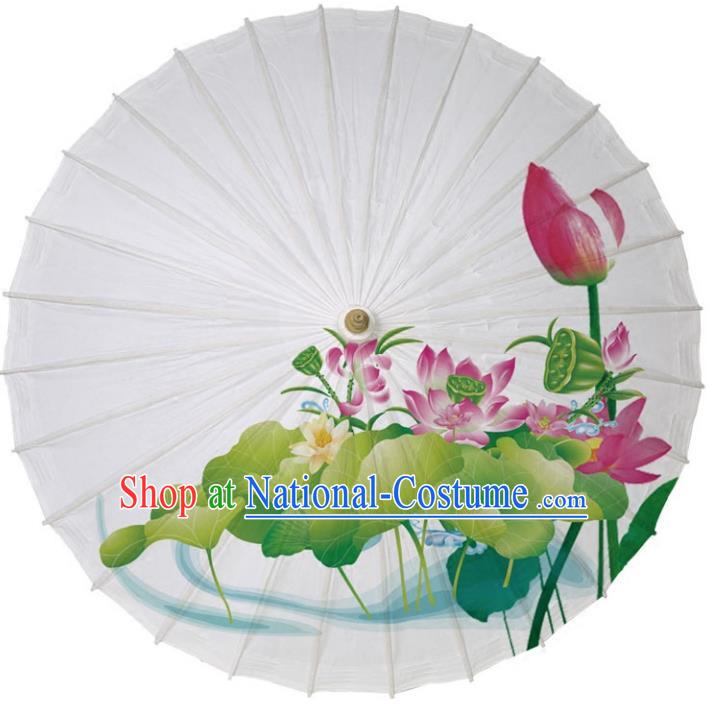 Chinese Traditional Artware Paper Umbrellas Printing Red Lotus Oil-paper Umbrella Handmade Umbrella