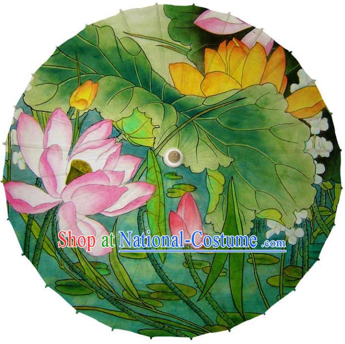 Chinese Traditional Artware Green Paper Umbrellas Printing Red Lotus Oil-paper Umbrella Handmade Umbrella