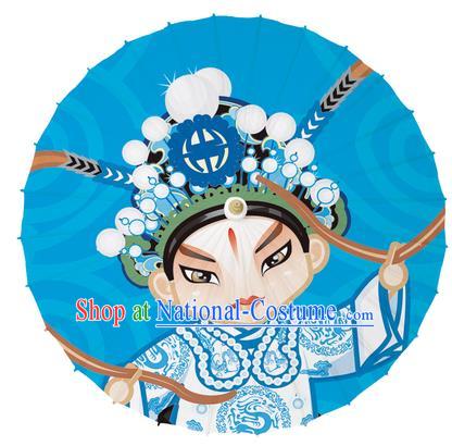 Chinese Traditional Artware Blue Paper Umbrellas Printing Peking Opera Takefu Oil-paper Umbrella Handmade Umbrella