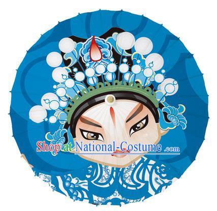 Chinese Traditional Artware Blue Paper Umbrellas Printing Peking Opera Takefu Oil-paper Umbrella Handmade Umbrella