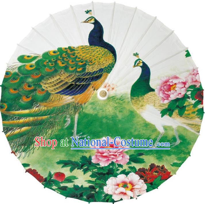 Chinese Traditional Artware Dance Umbrella Printing Peacock Peony Paper Umbrellas Oil-paper Umbrella Handmade Umbrella