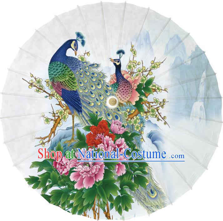 Chinese Traditional Artware Dance Umbrella Printing Peacock Peony Flowers Paper Umbrellas Oil-paper Umbrella Handmade Umbrella