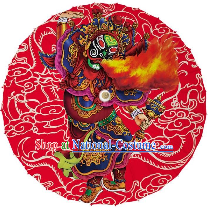 Chinese Traditional Artware Dance Umbrella Printing God of Door Paper Umbrellas Oil-paper Umbrella Handmade Umbrella