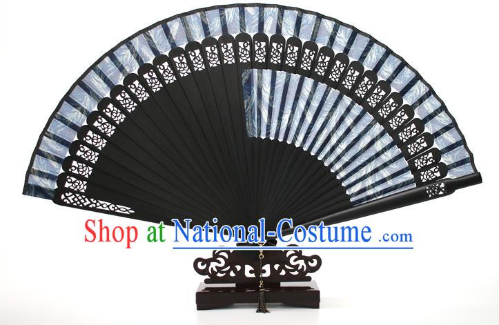 Chinese Traditional Artware Handmade Folding Fans Blue Silk Fans Accordion