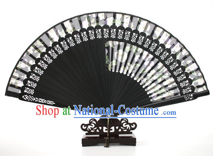 Chinese Traditional Artware Handmade Printing Folding Fans Black Silk Fans Accordion