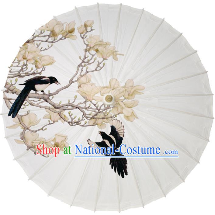 Chinese Traditional Artware Dance Umbrella Printing Mangnolia Birds Paper Umbrellas Oil-paper Umbrella Handmade Umbrella