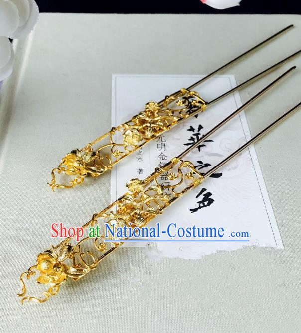 Chinese Handmade Classical Hair Accessories Golden Flowers Hairpin Hair Sticks Hanfu Hairpins for Women