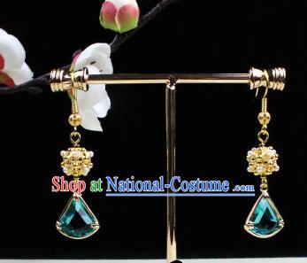 Chinese Handmade Classical Accessories Green Crystal Earrings Hanfu Eardrop for Women