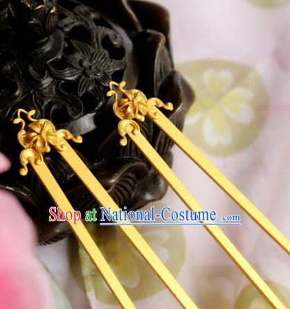 Chinese Handmade Classical Hair Accessories Golden Lotus Hairpin Hair Sticks Hanfu Hairpins for Women