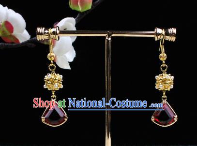 Chinese Handmade Classical Accessories Red Crystal Earrings Hanfu Eardrop for Women