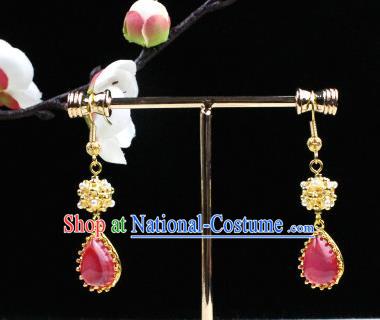 Chinese Handmade Classical Accessories Pink Crystal Earrings Hanfu Eardrop for Women