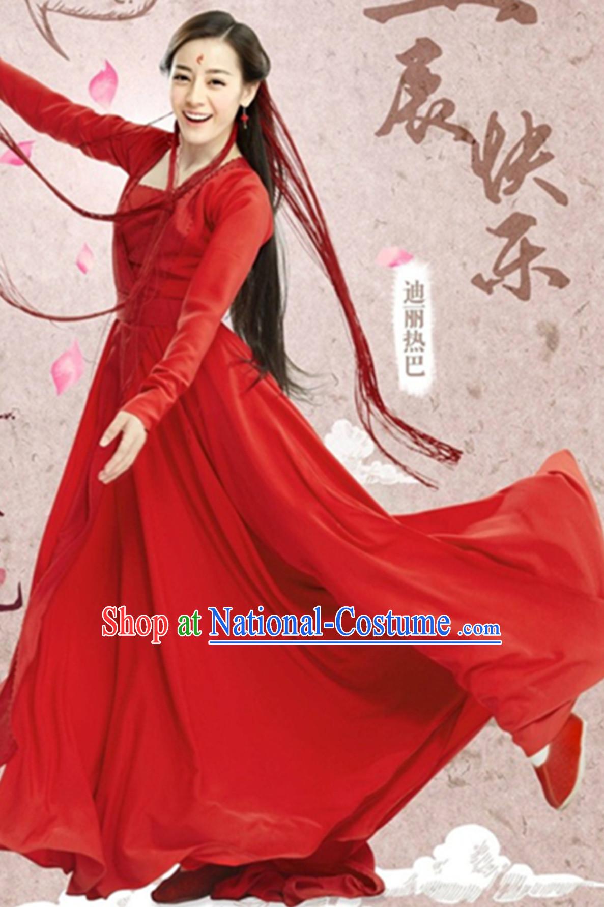 Lucky Red Chinese Han clothing Hanzhuang TV Drama Once Upon a Time Historical Dress for Women