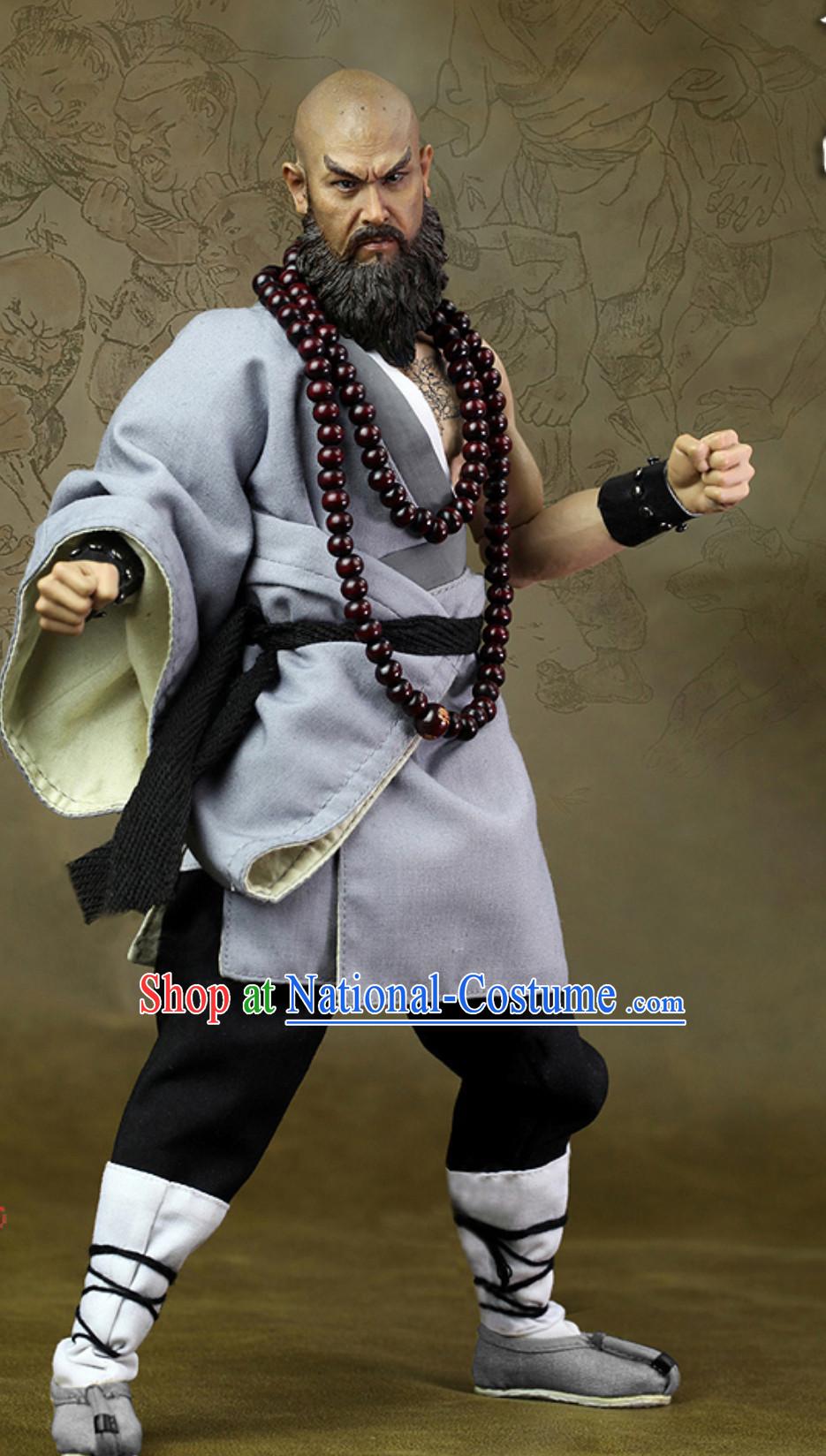 Ancient Chinese Monk Theater and Reenactment Costumes and Necklace Complete Set