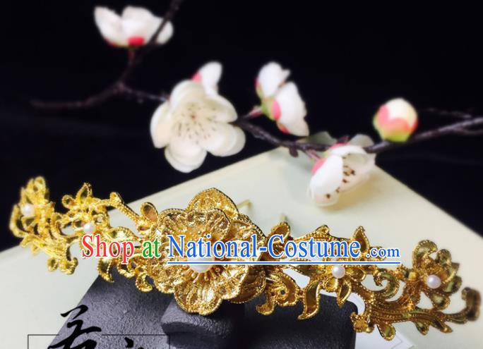 Chinese Handmade Classical Hair Accessories Golden Flowers Hairpins Hanfu Hair Stick for Women