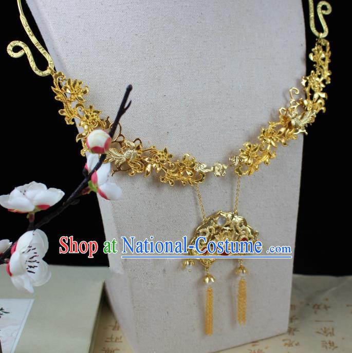 Chinese Handmade Classical Accessories Golden Necklace Hanfu Tassel Necklet for Women