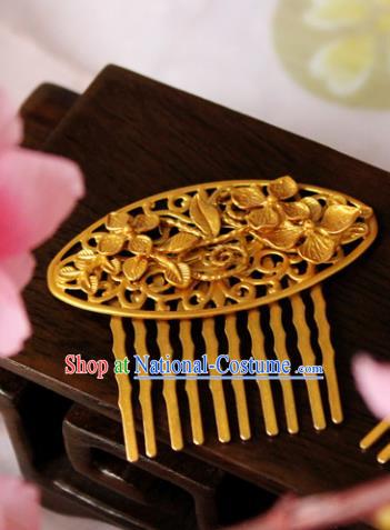 Chinese Handmade Classical Hair Accessories Golden Hair Comb Hairpin Hair Sticks Hanfu Hairpins for Women