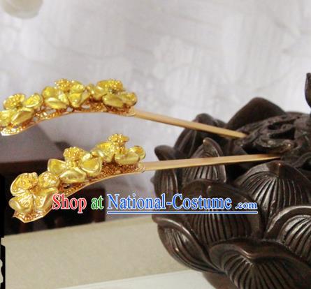 Chinese Handmade Classical Hair Accessories Hairpin Hair Sticks Hanfu Golden Hairpins for Women