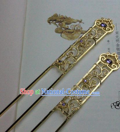 Chinese Handmade Classical Hair Accessories Hairpin Purple Crystal Hair Stick Hanfu Golden Hairpins for Women