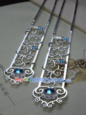 Chinese Handmade Classical Hair Accessories Hairpin Blue Crystal Hair Stick Hanfu Hairpins for Women