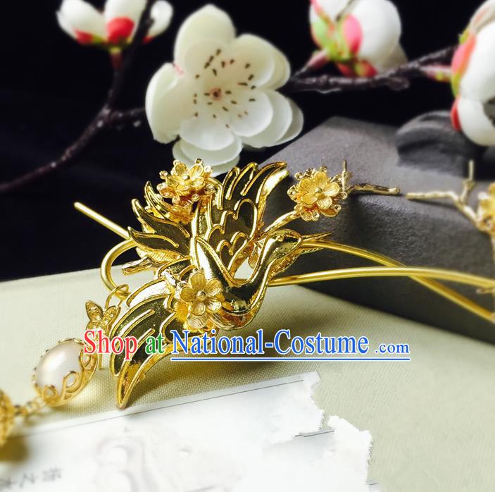 Chinese Handmade Classical Hair Accessories Hairpin Golden Phoenix Hair Stick Hanfu Hairpins for Women