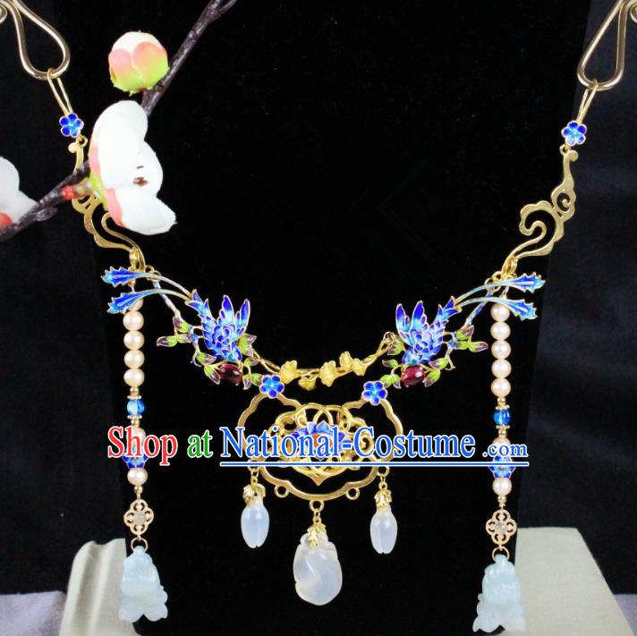 Chinese Handmade Classical Accessories Blueing Necklace Hanfu Tassel Necklet for Women