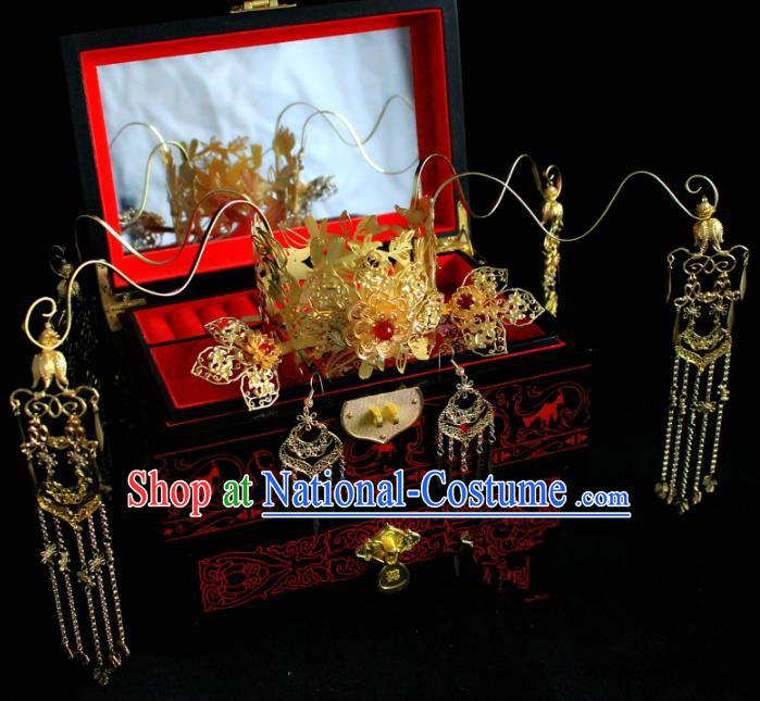 Chinese Handmade Classical Hair Accessories Hairpin Hair Stick Hanfu Golden Phoenix Coronet for Women