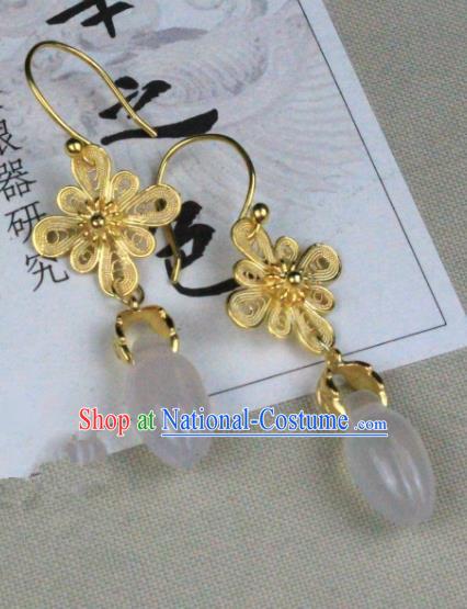 Chinese Handmade Classical Accessories Golden Flowers Earrings Hanfu Eardrop for Women