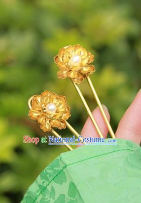 Chinese Handmade Classical Hair Accessories Wedding Hairpin Hanfu Golden Lotus Hair Stick for Women