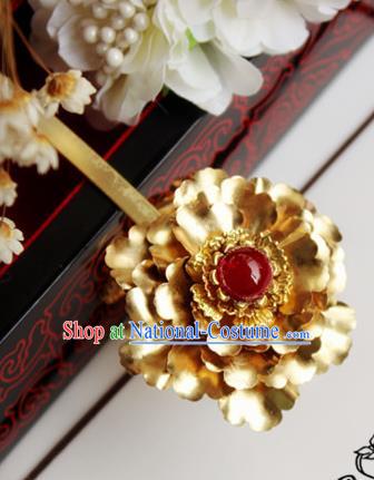 Chinese Handmade Classical Hair Accessories Wedding Hairpins Hanfu Golden Flower Hair Stick for Women