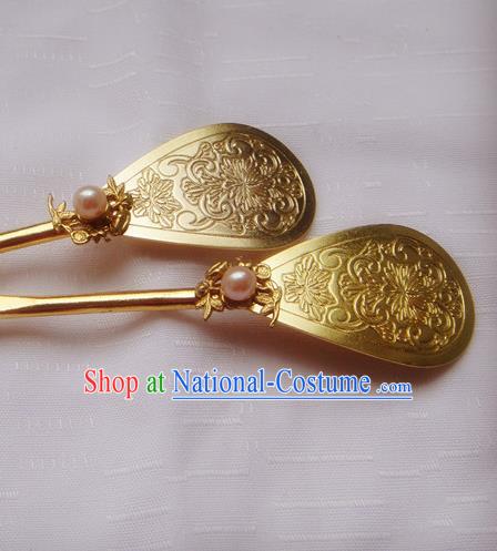 Chinese Handmade Classical Hair Accessories Hairpin Hair Stick Hanfu Golden Hairpins for Women