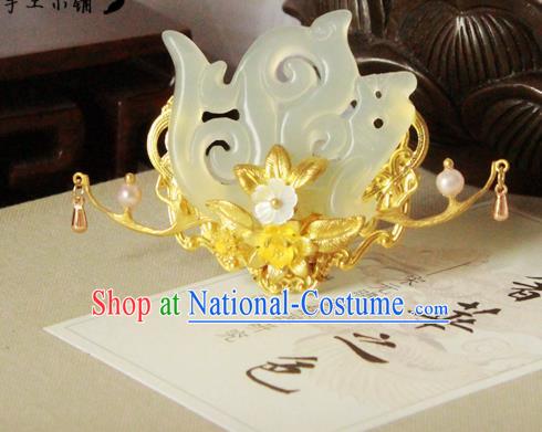 Chinese Handmade Classical Hair Accessories Wedding Hairpins Hanfu Jade Phoenix Coronet Hair Clip for Women