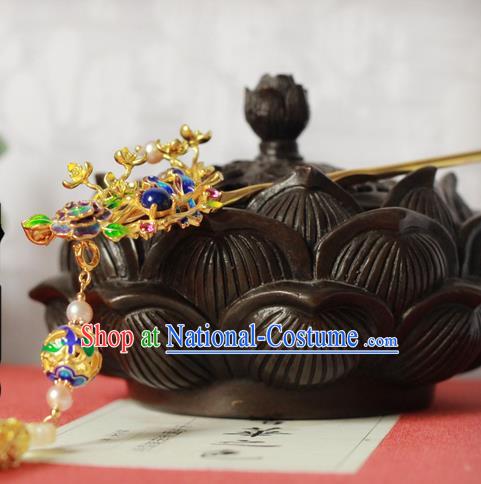 Chinese Handmade Classical Hair Accessories Wedding Blueing Hairpins Hanfu Tassel Step Shake for Women