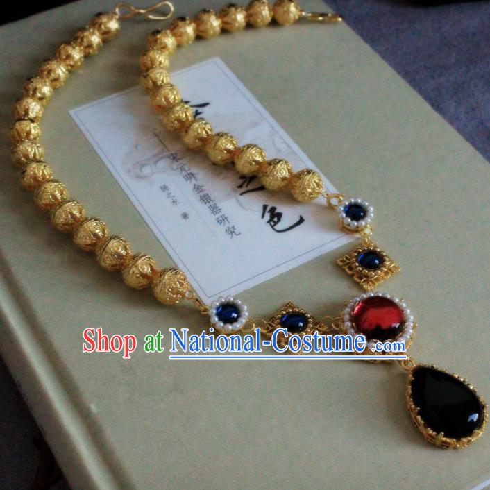 Chinese Handmade Classical Accessories Princess Golden Necklace Hanfu Necklet for Women