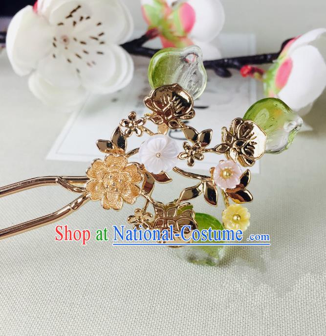 Chinese Handmade Classical Hair Accessories Wedding Shell Flowers Hair Stick Green Hairpins for Women