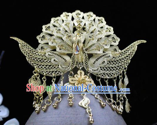 Chinese Handmade Classical Hair Accessories Golden Tassel Phoenix Coronet Hairpins Hair Stick for Women