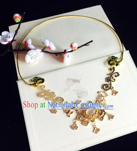 Chinese Handmade Classical Wedding Accessories Princess Golden Necklace Hanfu Necklet for Women