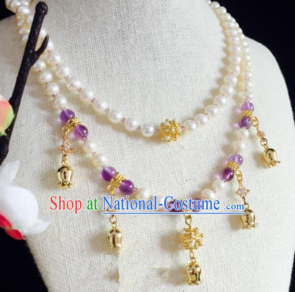 Chinese Handmade Classical Wedding Accessories Princess Purple Beads Necklace Hanfu Pearls Necklet for Women