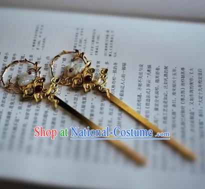 Chinese Handmade Classical Hair Accessories Jade Rabbit Hairpins Hair Stick for Women