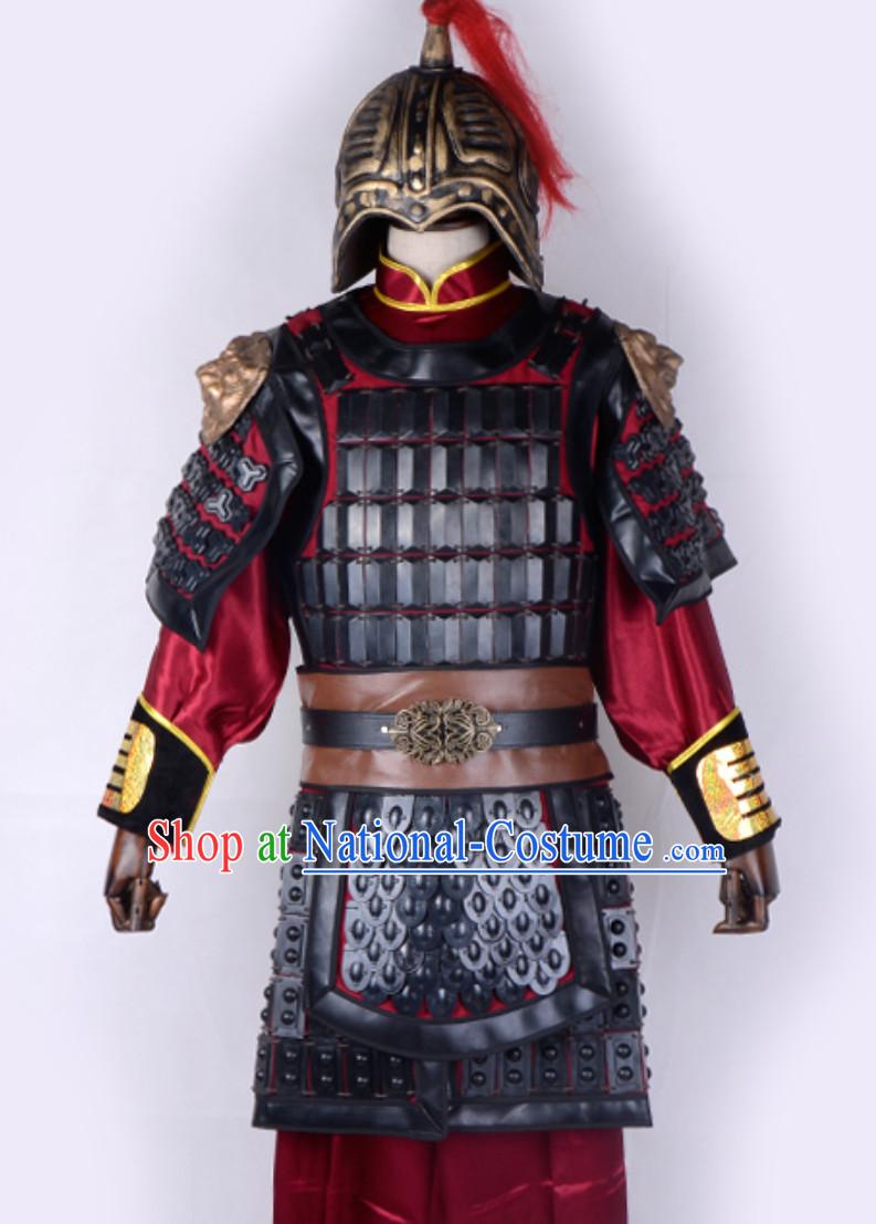 Ancient Chinese Folk Legend Character Hua Mulan Armor Costume and Helmet Complete Set