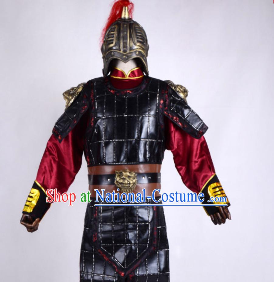 Ancient Chinese Folk Legend Character Hua Mulan Armor Costume and Helmet Complete Set