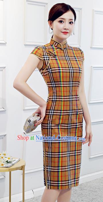 Chinese Traditional Mandarin Yellow Qipao Dress National Costume Retro Cheongsam for Women