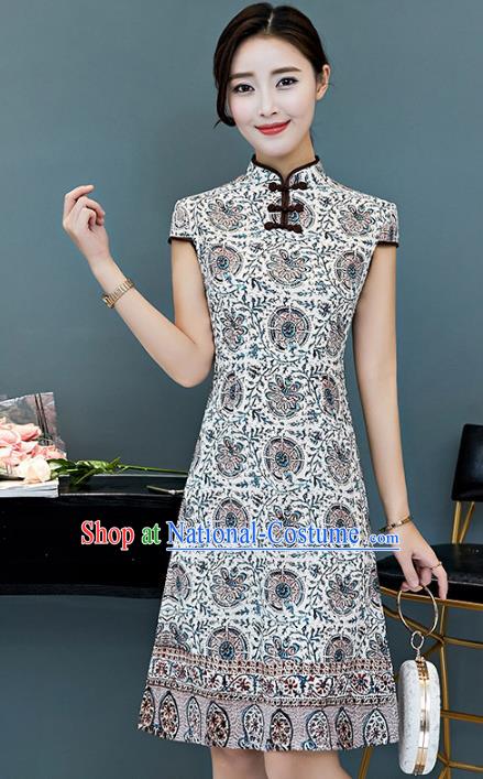 Chinese Traditional Printing Mandarin Qipao Dress National Costume Tang Suit Cheongsam for Women