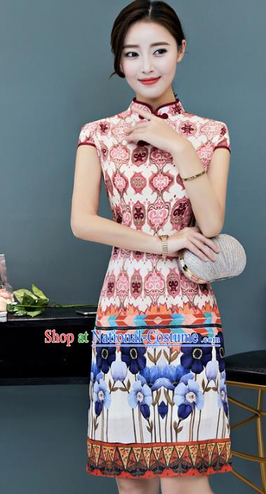 Chinese Traditional Mandarin Qipao Dress National Costume Tang Suit Printing Cheongsam for Women