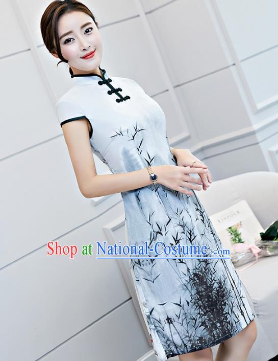 Traditional Ancient Chinese Young Women Cheongsam Dress Republic of China Tangsuit Stand Collar Blouse Dress Tang Suit Clothing