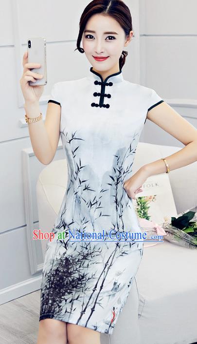 Traditional Ancient Chinese Young Women Cheongsam Dress Republic of China Tangsuit Stand Collar Blouse Dress Tang Suit Clothing