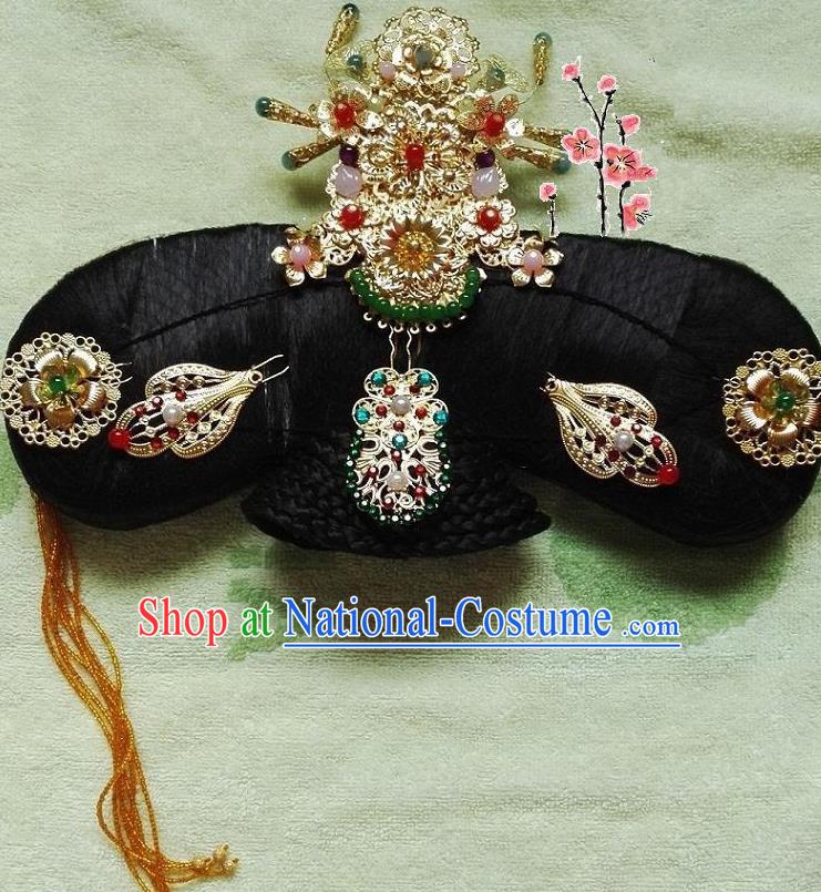 Traditional Chinese Ancient Manchu Palace Lady Hair Accessories Phoenix Coronet Hairpins Complete Set for Women