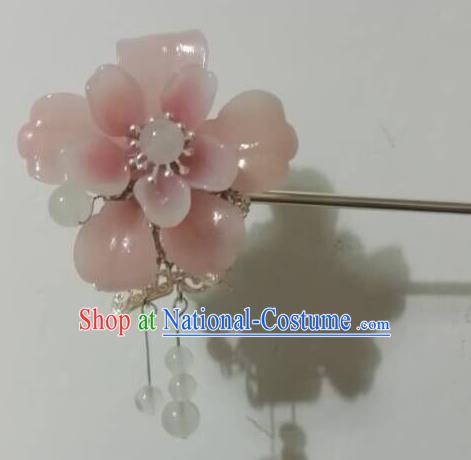 Traditional Chinese Ancient Palace Lady Hair Accessories Pink Flower Hairpins Tassel Step Shake for Women