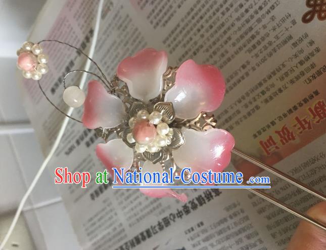 Traditional Chinese Ancient Palace Lady Hair Accessories Hairpins Pink Flower Hair Clip for Women