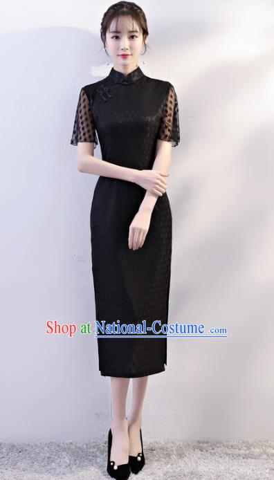 Chinese Traditional Tang Suit Qipao Dress National Costume Black Mandarin Cheongsam for Women